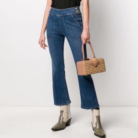 Frame Le Francoise Jeans Mid Rise Cropped Sz 26 Sidonia Blue Side Zipper - Picture 1 of 9